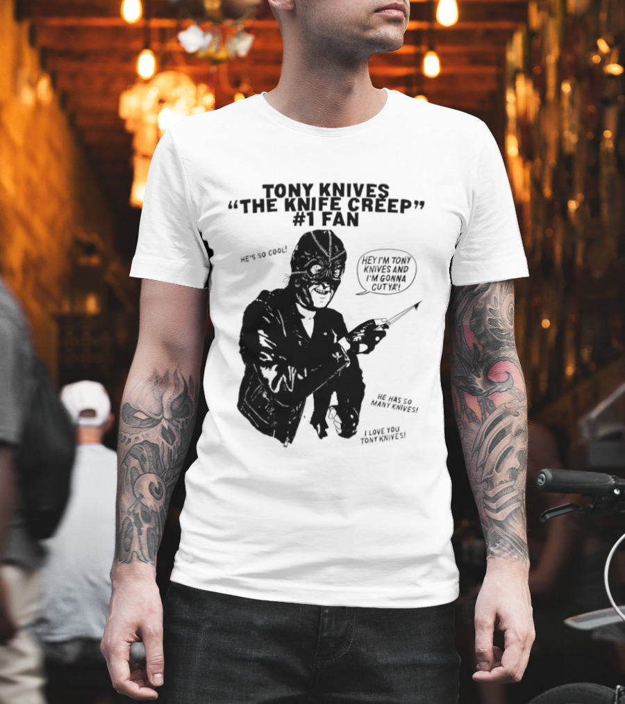 Tony Knives The Knife Creep Volume One Leather Jacket Mysterious True Crime Legendary Horror Movie Night Stalk Western Adventure T-Shirt