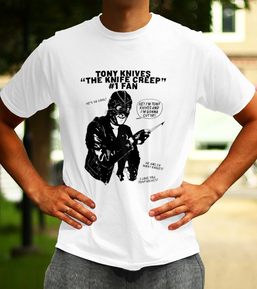 Tony Knives The Knife Creep Volume One Leather Jacket Mysterious True Crime Legendary Horror Movie Night Stalk Western Adventure T-Shirt