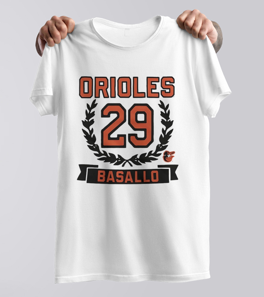 Orioles 29 Basallo Wreath Baltimore Baseball Rookie T-Shirt