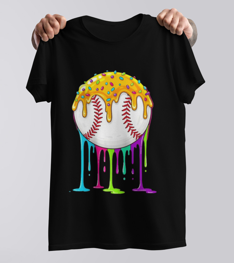 Baseball Dripping Icing Candy Sprinkles Rainbow T-Shirt