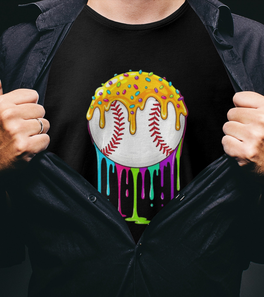 Baseball Dripping Icing Candy Sprinkles Rainbow T-Shirt