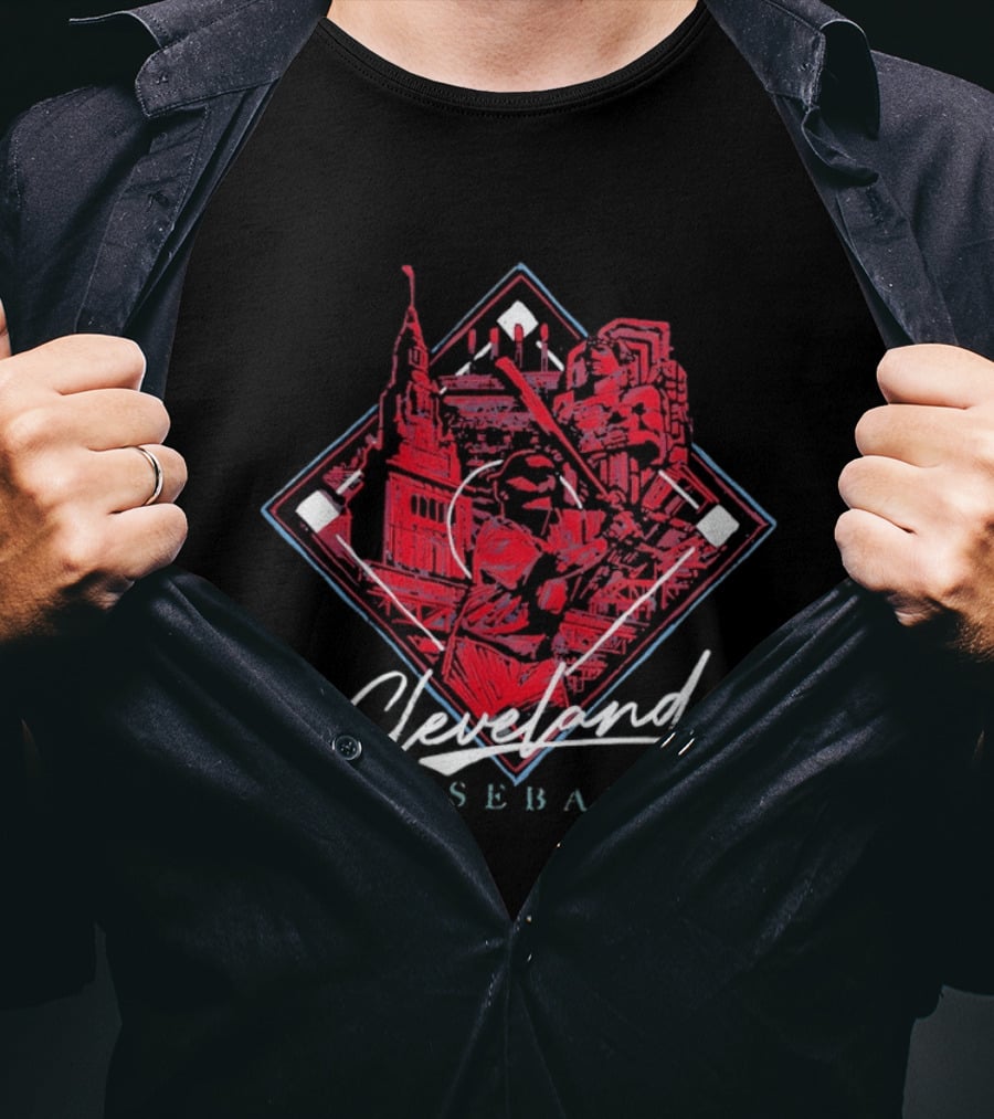 Cleveland Baseball Diamond Collage Skyline Batter Landmark T-Shirt