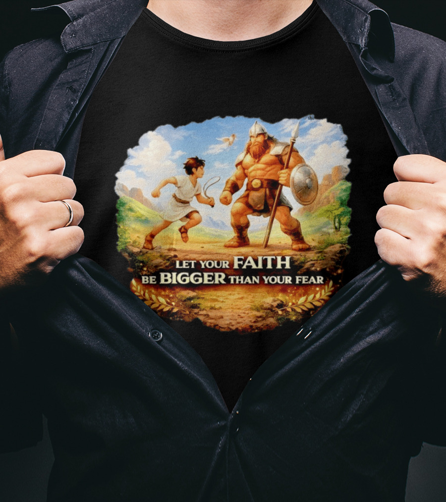 David And Goliath Let Your Faith Be Bigger Than Your Fear Christian Message T-Shirt
