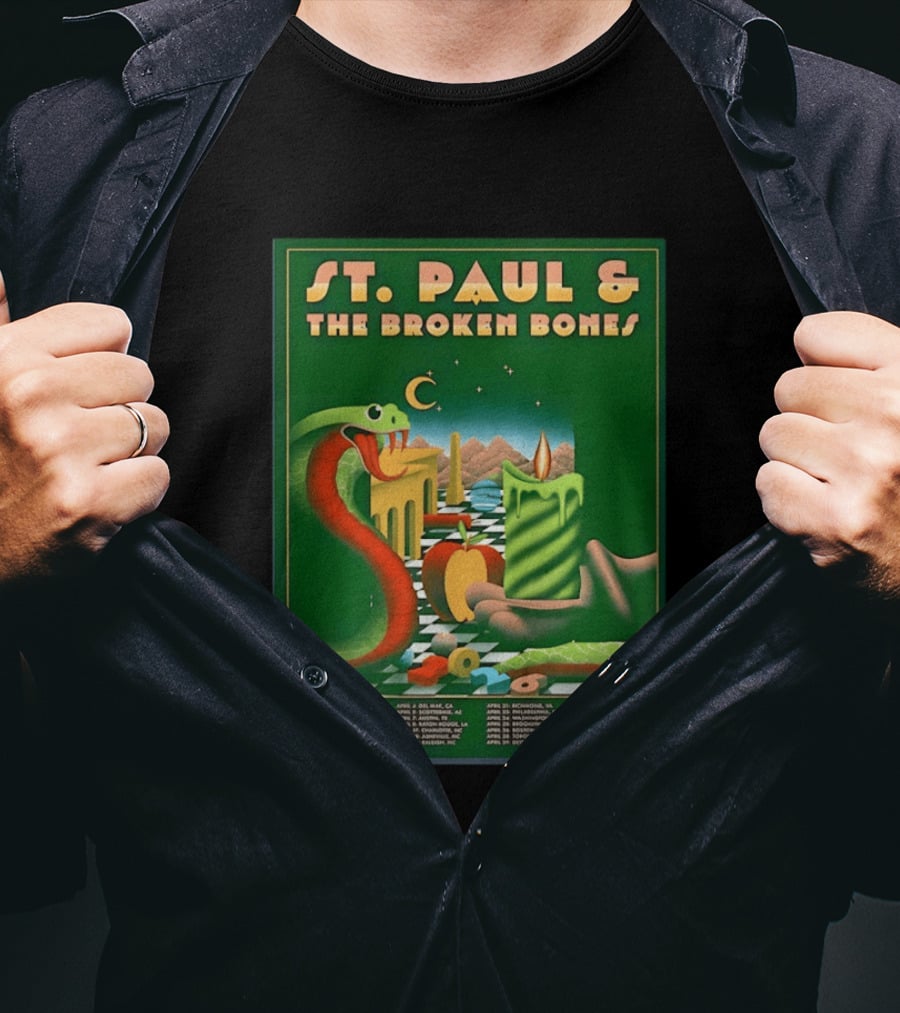 St Paul And The Broken Bones 2026 North America Tour Snake Candle Chessboard T-Shirt