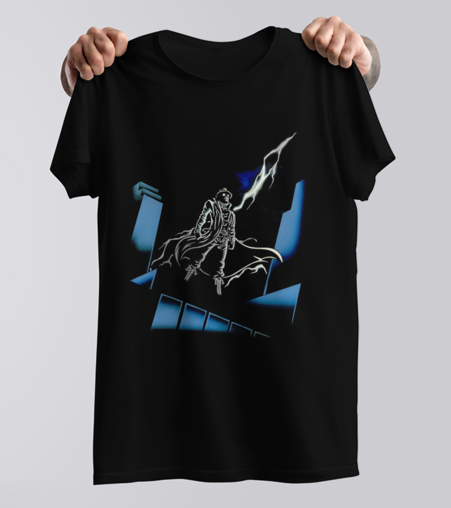Mysterious Man Trench Coat Lightning Building Spider Man Noir T-Shirt