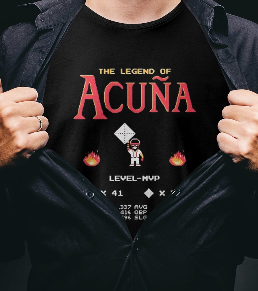 The Legend Of Acuña Jr MVP Level With Baseball Diamond And Flames T-Shirt