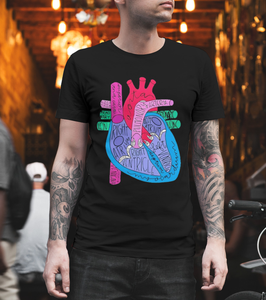Heart Anatomy Aorta Pulmonary Artery Superior Vena Cava Right Atrium Ventricle Diagram T-Shirt