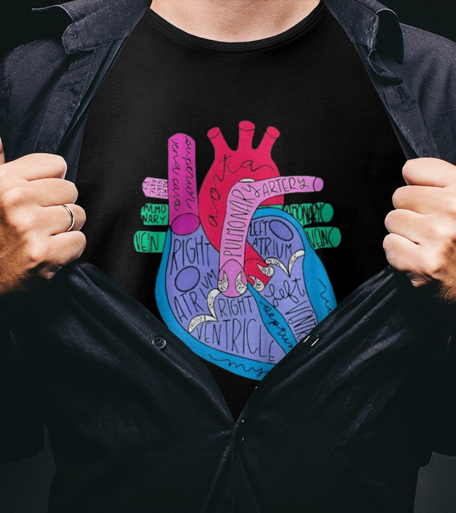 Heart Anatomy Aorta Pulmonary Artery Superior Vena Cava Right Atrium Ventricle Diagram T-Shirt