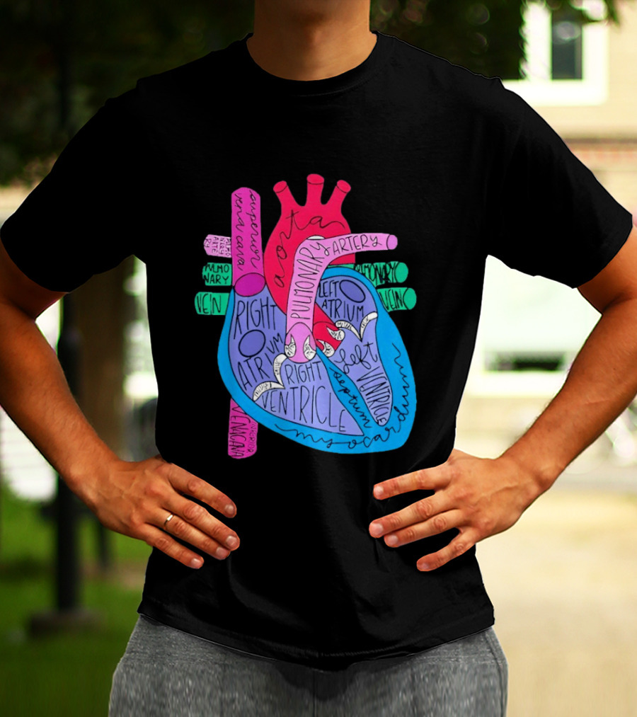 Heart Anatomy Aorta Pulmonary Artery Superior Vena Cava Right Atrium Ventricle Diagram T-Shirt