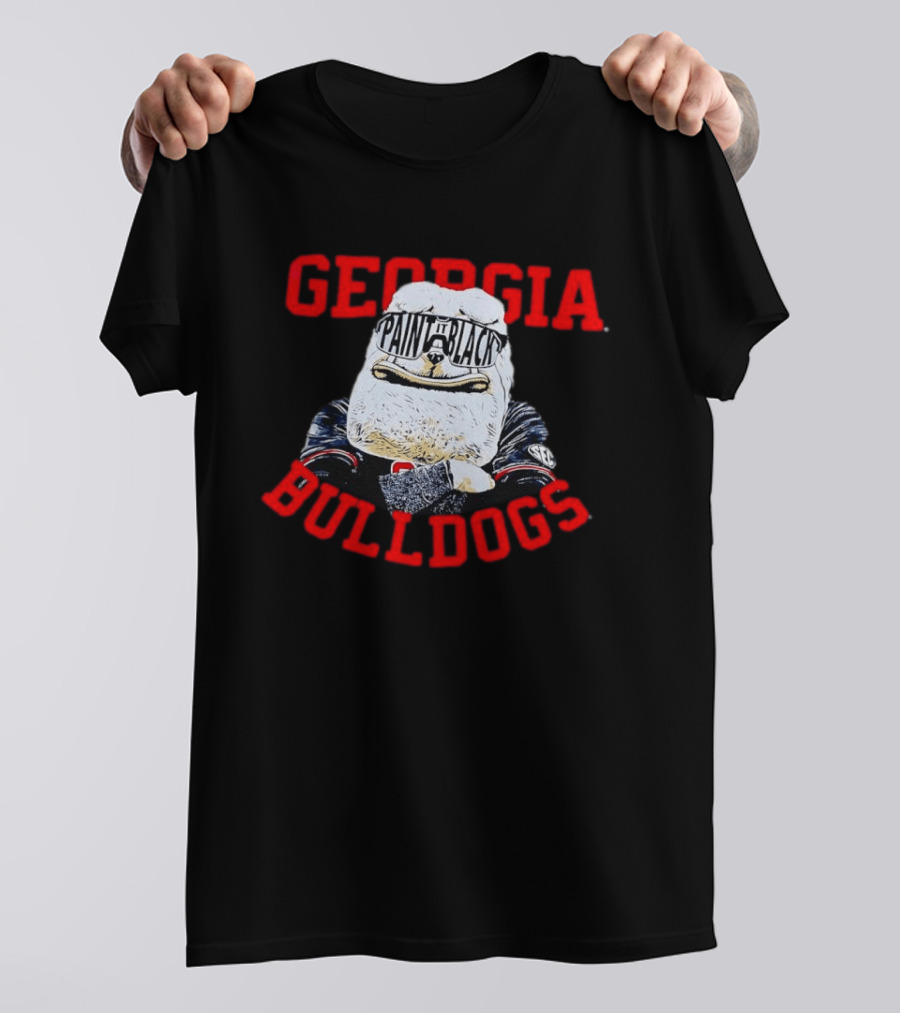 Georgia Bulldogs Paint It Black Bulldog Mascot Baseball T-Shirt