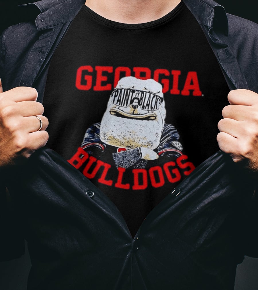 Georgia Bulldogs Paint It Black Bulldog Mascot Baseball T-Shirt