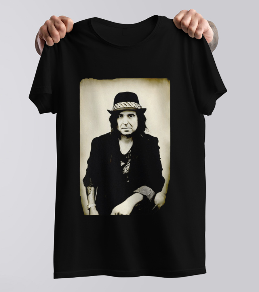 Phil Campbell Vintage Style Portrait Wearing Hat T-Shirt