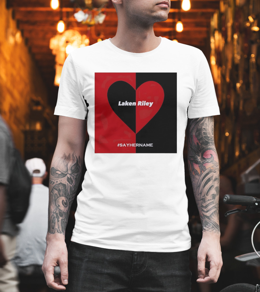 Laken Riley Heart SayHerName Red Black Heart Shape T-Shirt