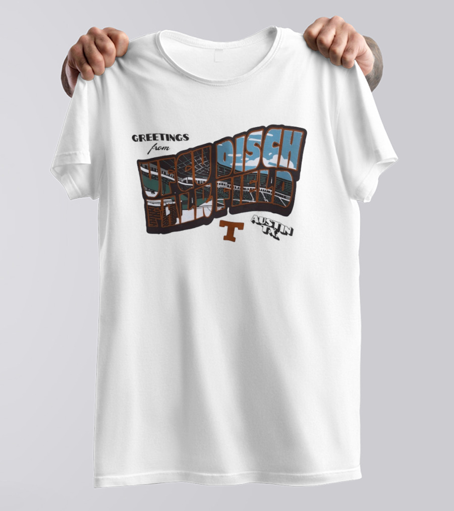 Greetings From UFCU Disch Falk Field Austin TX Stadium Scene T-Shirt