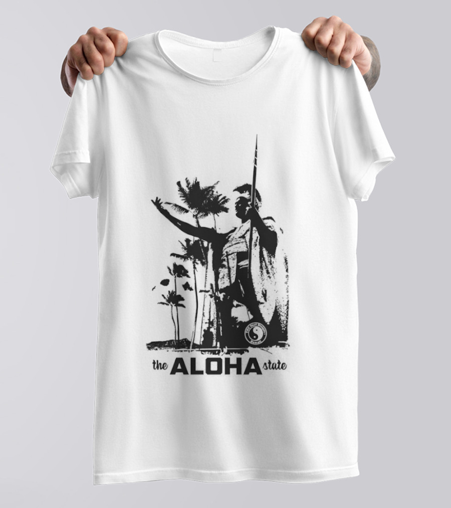 The Aloha State Ka Black White Hawaiian King Statue Palms T-Shirt