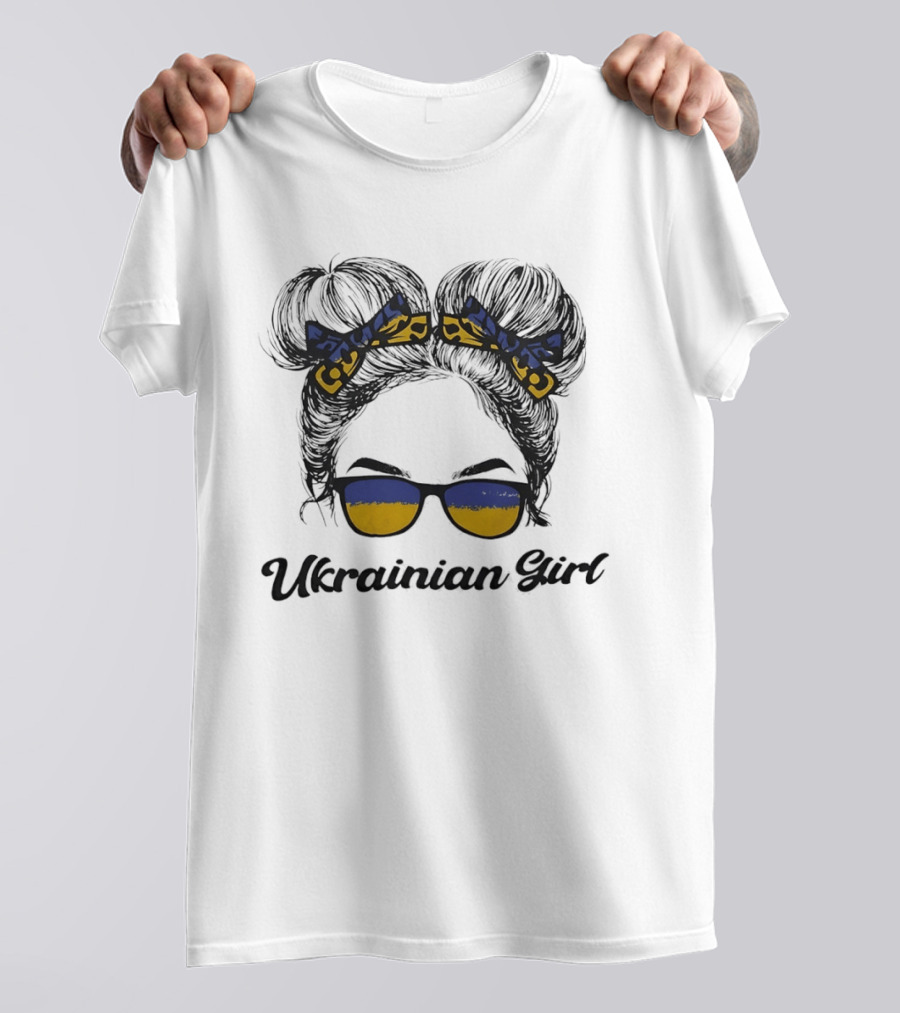 Ukrainian Girl With Flag Colors Hair Bow And Sunglasses T-Shirt