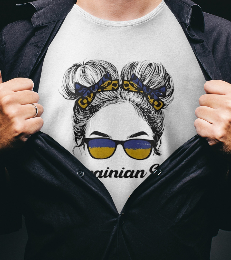 Ukrainian Girl With Flag Colors Hair Bow And Sunglasses T-Shirt