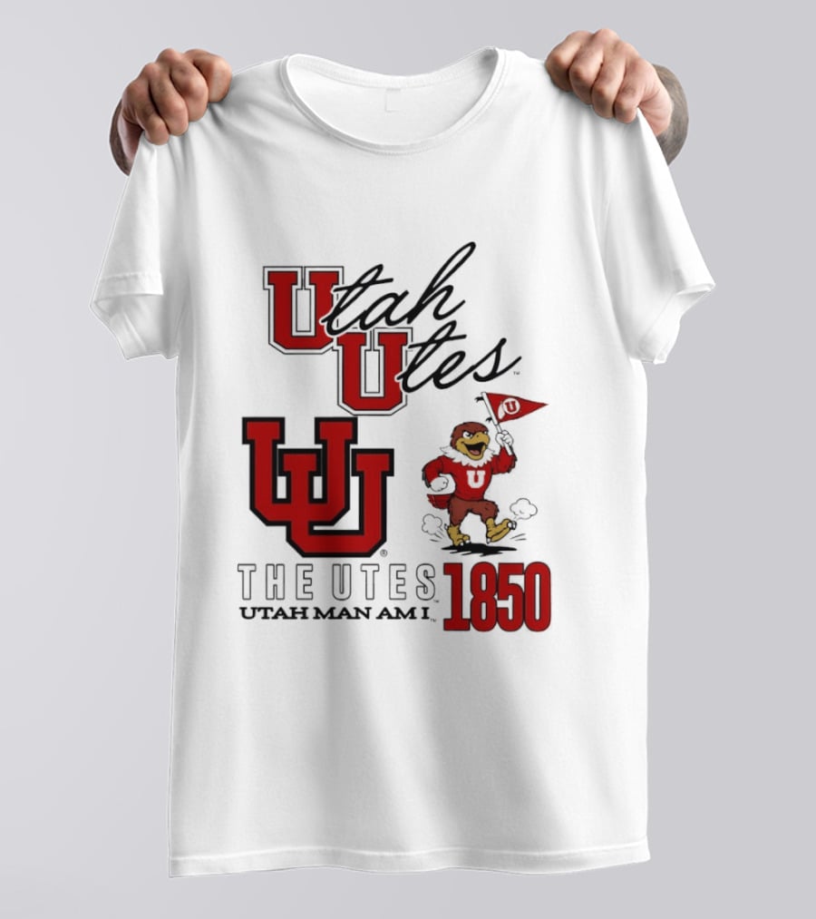 Utah Utes The Utes Utah Man Am I 1850 UU Holding Flag T-Shirt