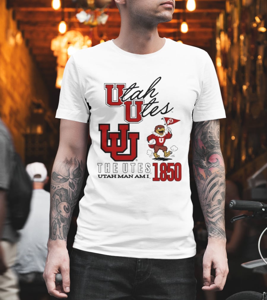 Utah Utes The Utes Utah Man Am I 1850 UU Holding Flag T-Shirt