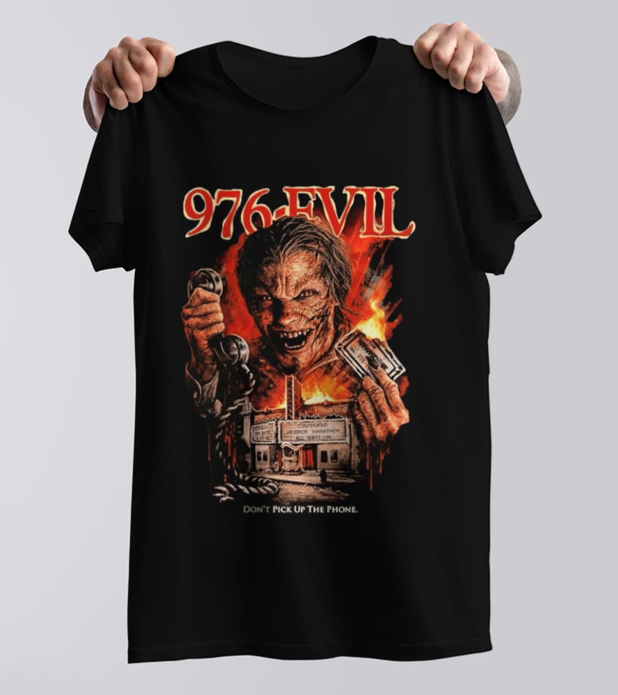 976 Evil Horror Marathon Phone Warning T-Shirt