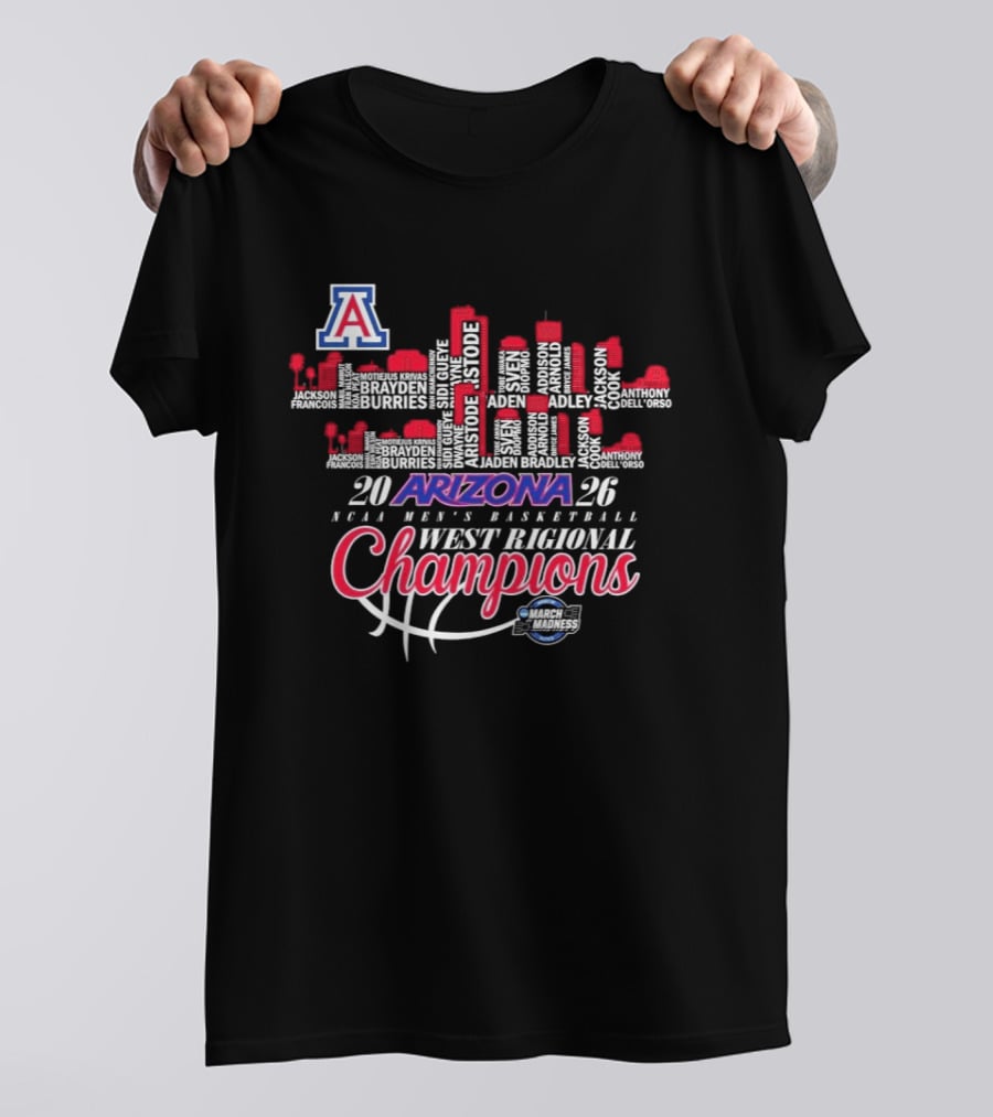 Arizona Wildcats 2026 NCAA Men's Basketball West Regional Champions Skyline T-Shirt