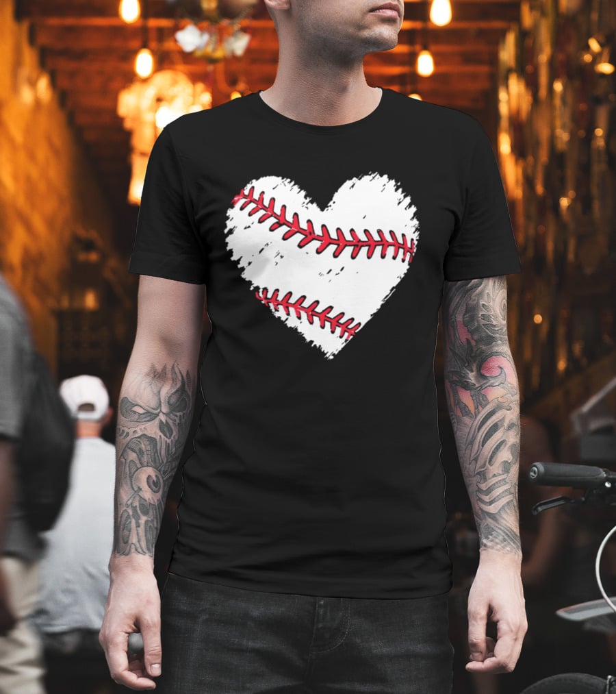 Heart Shaped Baseball Stitching Love Baseball T-Shirt