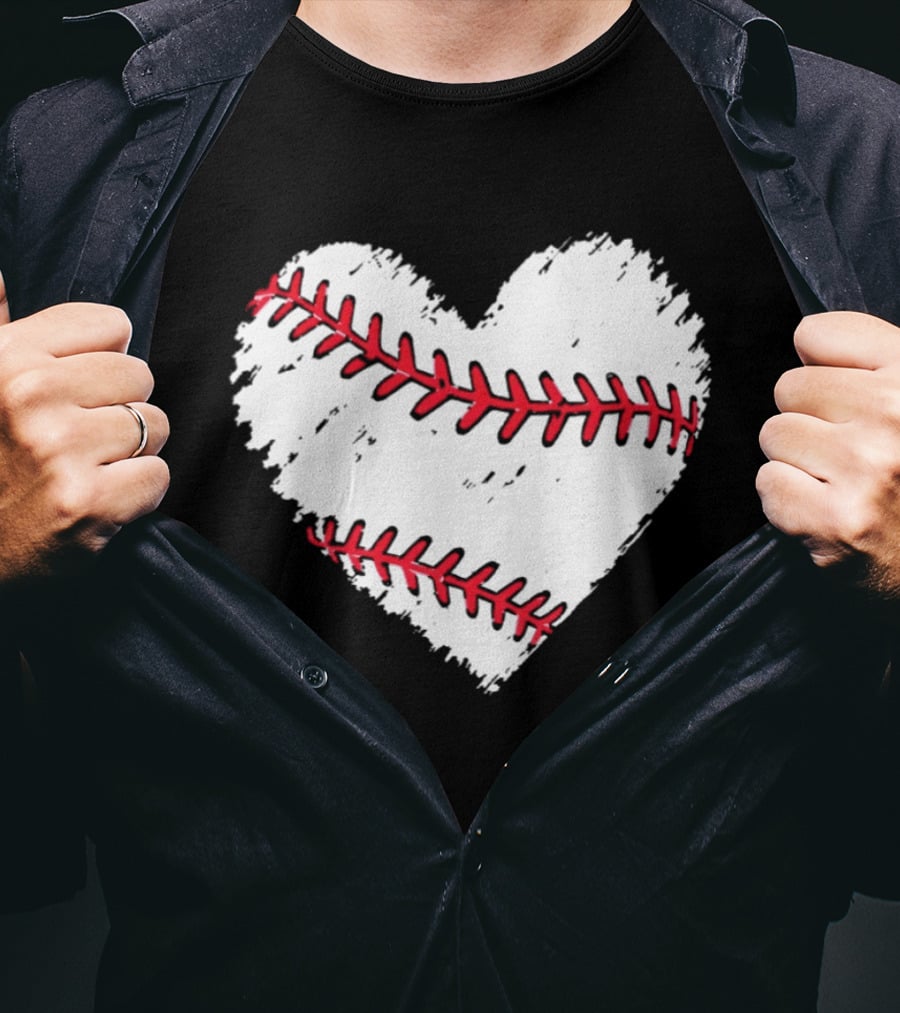 Heart Shaped Baseball Stitching Love Baseball T-Shirt