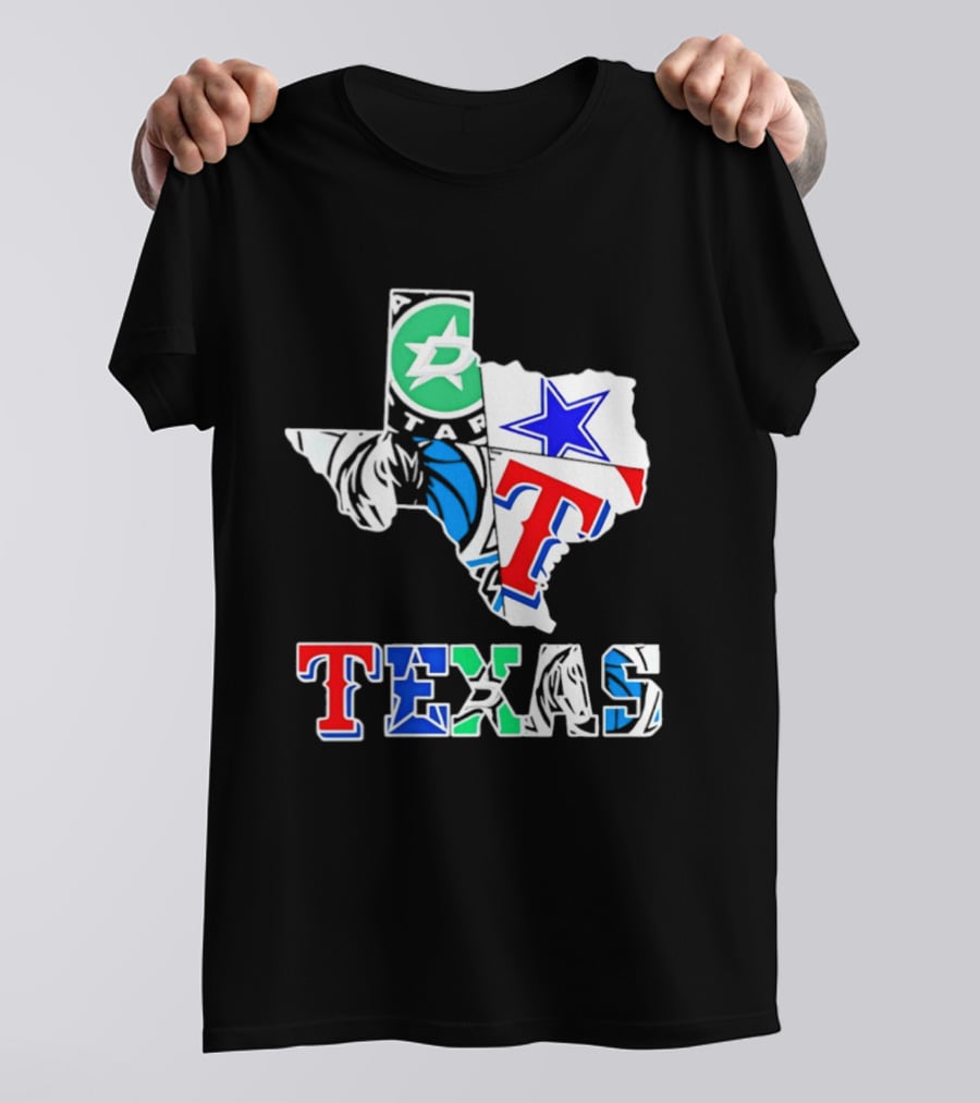 Texas Dallas Stars Mavericks Cowboys Rangers Sports Map T-Shirt