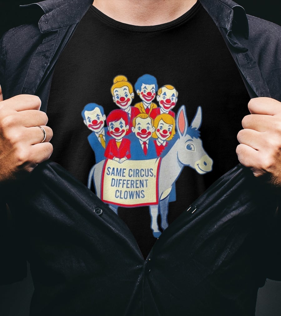 Same Circus Different Clowns Riding A Donkey Clown Faces T-Shirt