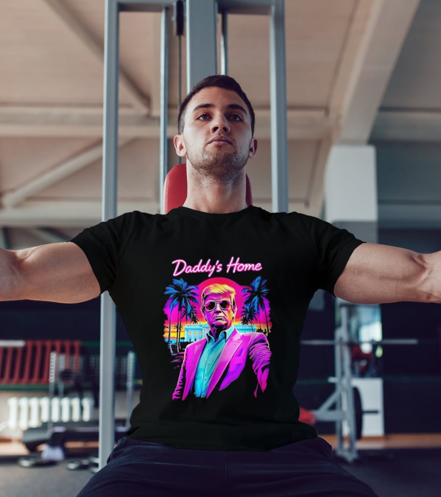 Daddy's Home Donald Trump Synthwave Sunset Beach Scene T-Shirt