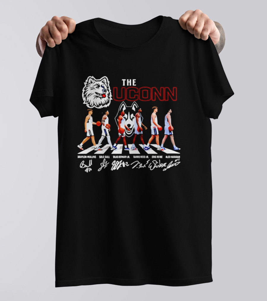 The UConn Huskies Men's Basketball Team Roster Abbey Road Player Signatures T-Shirt