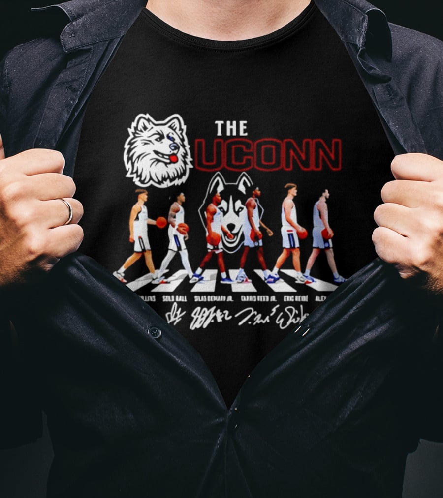 The UConn Huskies Men's Basketball Team Roster Abbey Road Player Signatures T-Shirt