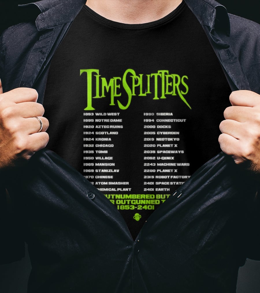 TimeSplitters Eidos Games 1853 2401 World Tour Event Locations List T-Shirt