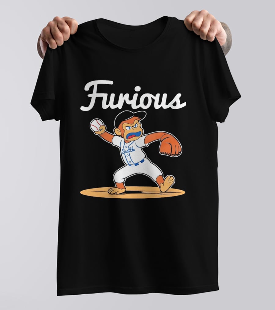 Furious George Seattle Baseball Monkey Pitcher T-Shirt