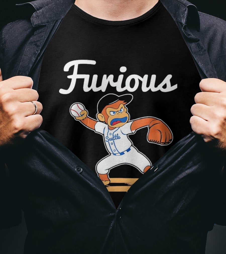 Furious George Seattle Baseball Monkey Pitcher T-Shirt