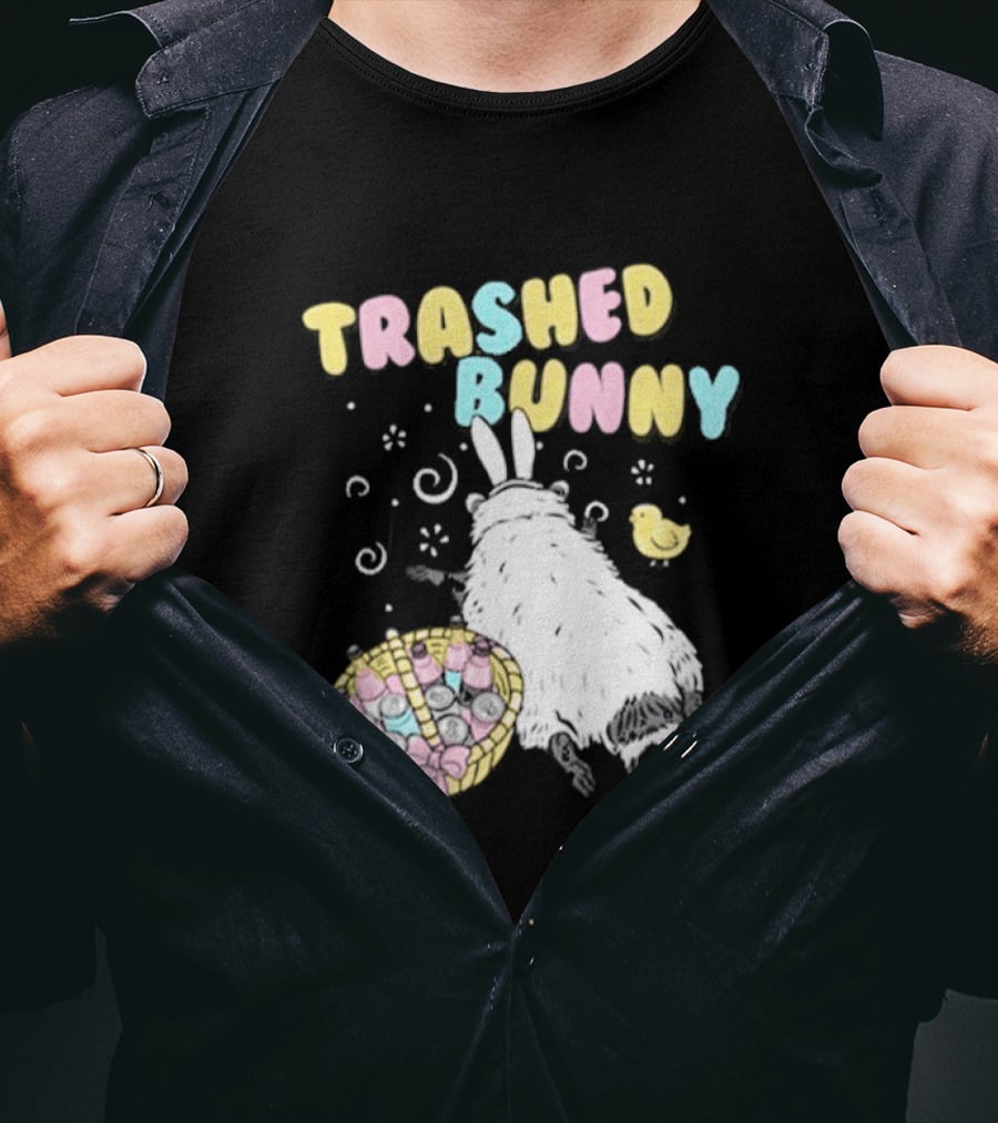 Trashed Bunny Raccoon Pastel Swirls Duck T-Shirt