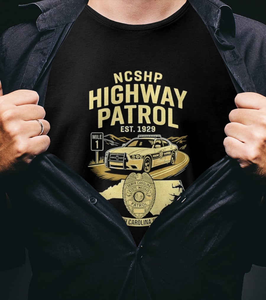 NCSHP Highway Patrol Est. 1929 Scenic Route Car T-Shirt