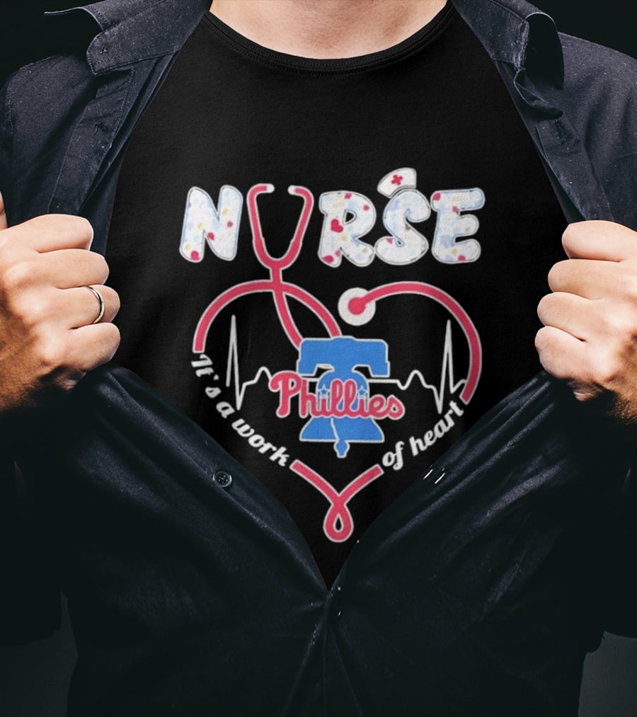Philadelphia Phillies Nurse It's A Work Of Heart Stethoscope T-Shirt