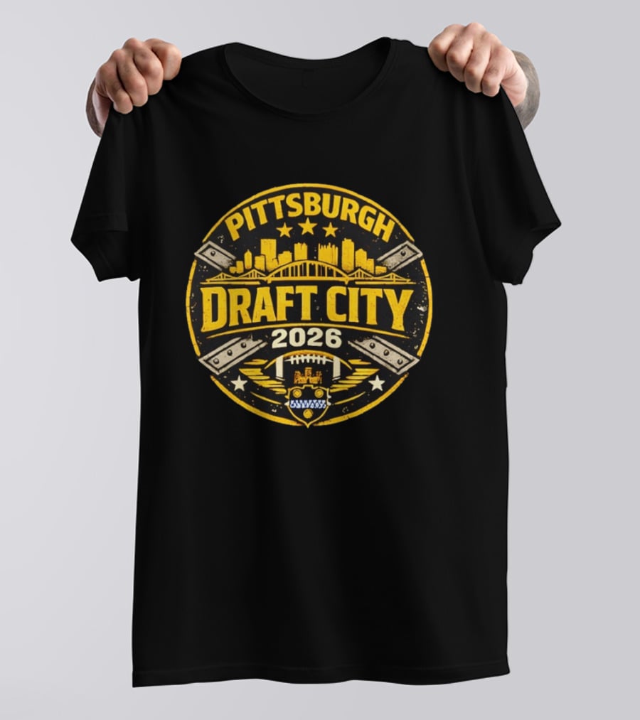 Pittsburgh Draft City 2026 Skyline Football T-Shirt