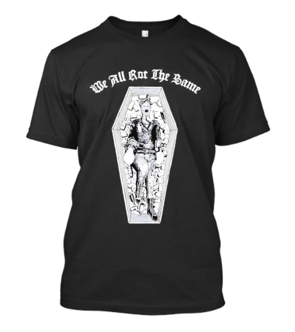 We All Rot The Same Coffin Punk Rock Skeleton Motif T-Shirt