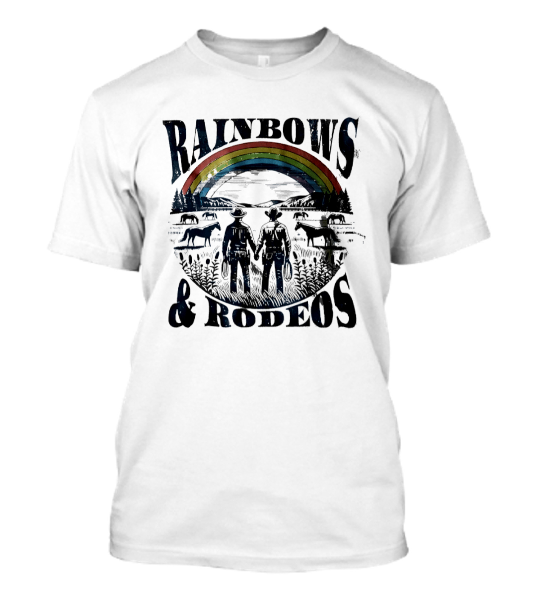 Rainbows Rodeos Western LGBT Pride Cowboys And Horses T-Shirt
