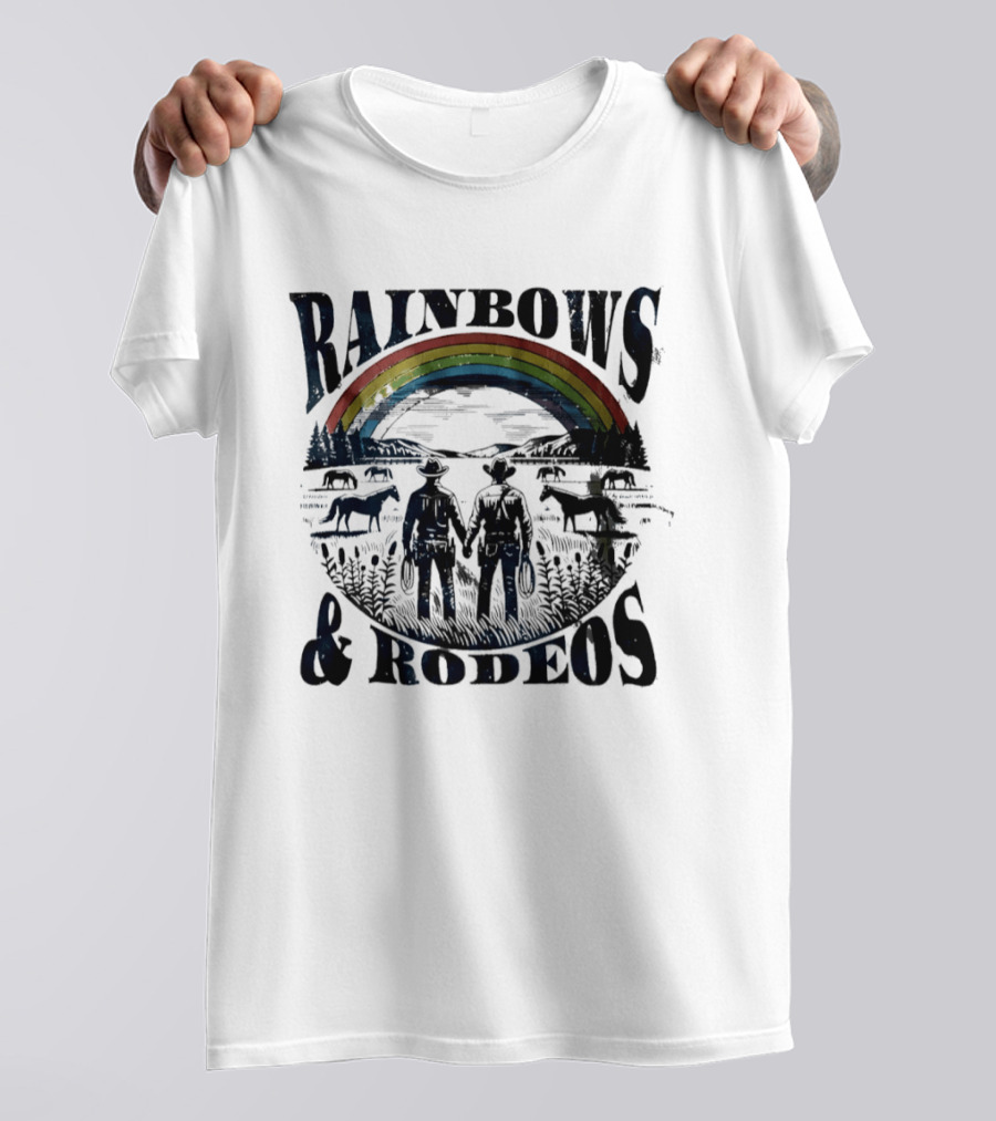 Rainbows Rodeos Western LGBT Pride Cowboys And Horses T-Shirt