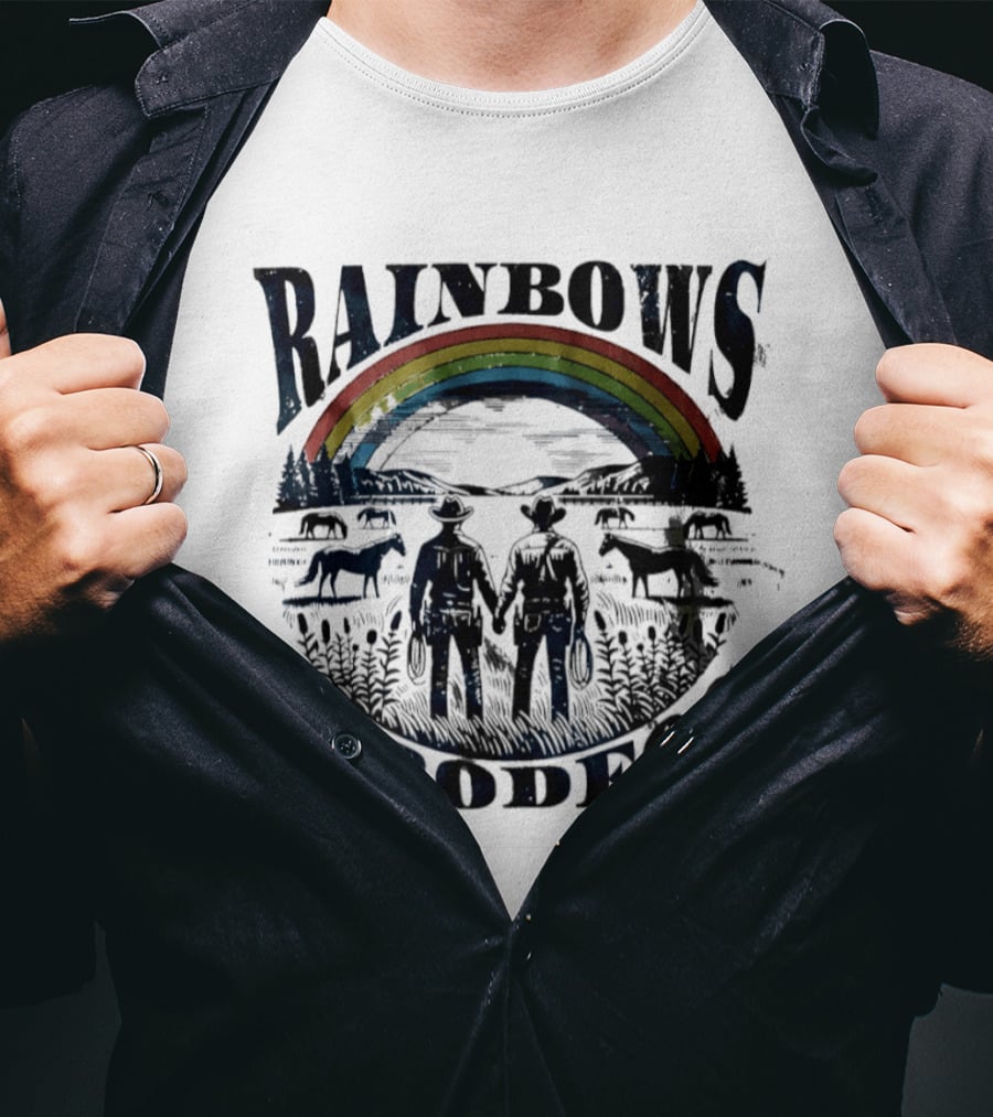 Rainbows Rodeos Western LGBT Pride Cowboys And Horses T-Shirt