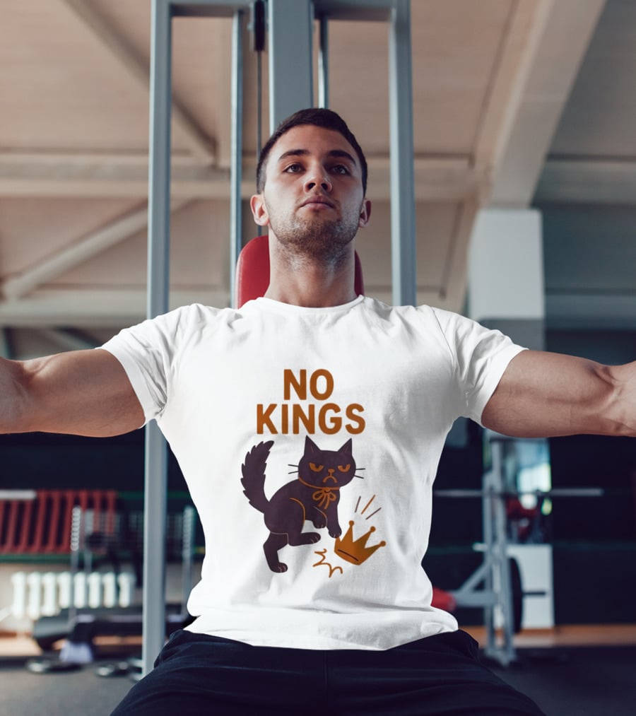 No Kings Black Cat Kicking Crown T-Shirt