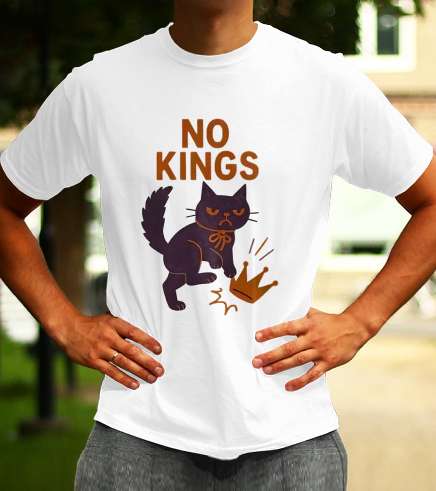 No Kings Black Cat Kicking Crown T-Shirt