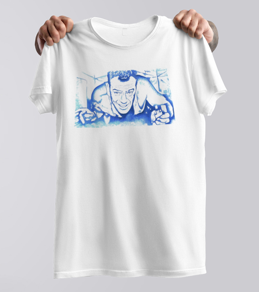 Blue Watercolor Painted John Mclane T-Shirt