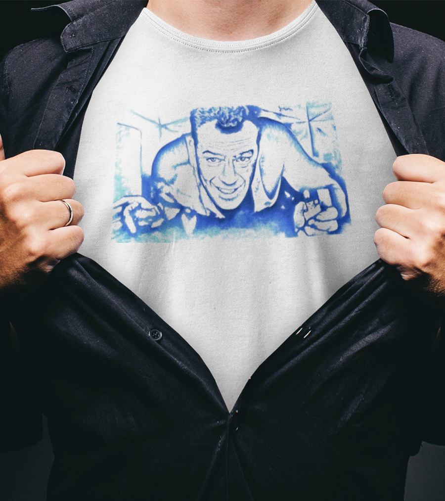 Blue Watercolor Painted John Mclane T-Shirt