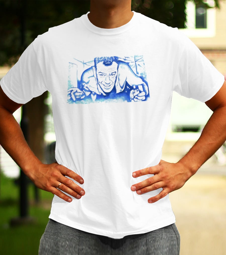 Blue Watercolor Painted John Mclane T-Shirt