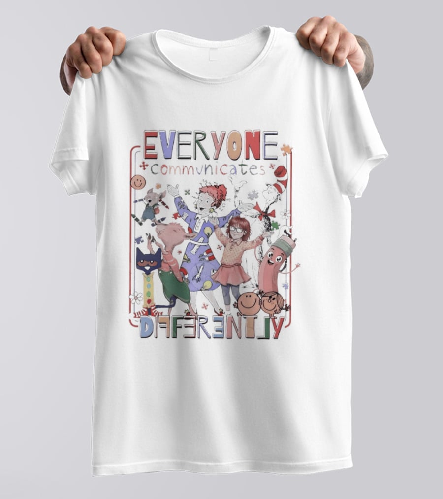Everyone Communicates Differently Emotion Cartoon Autism Teacher T-Shirt