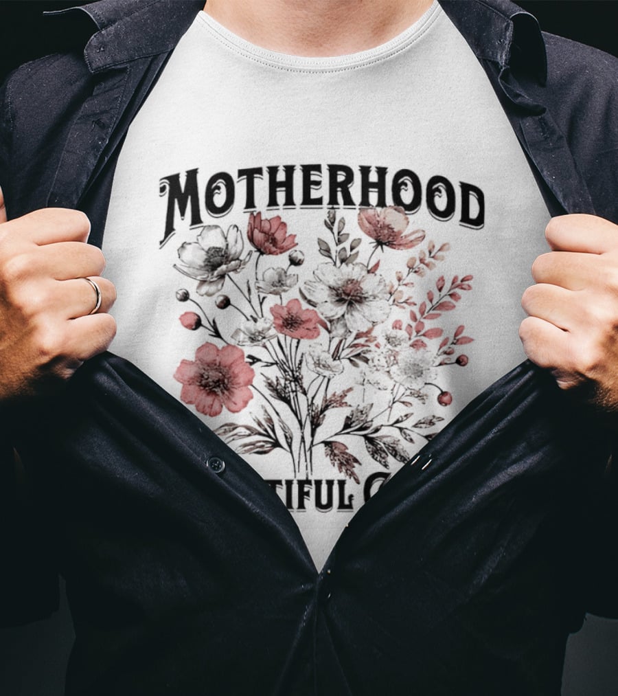 Motherhood Beautiful Chaos Red Floral Blooms T-Shirt